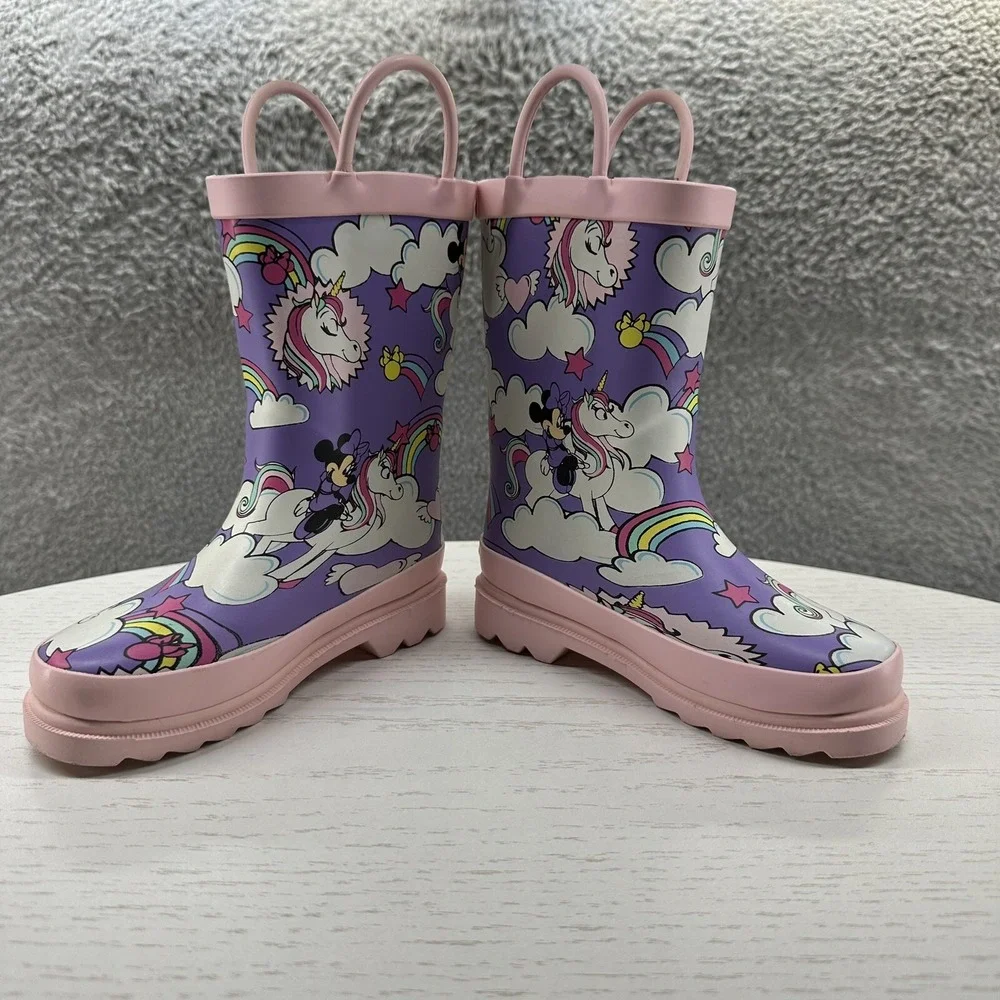 Disney Rain Boots Little Girls Size 10 Pink Minnie Mouse Unicorn Rain Boots
